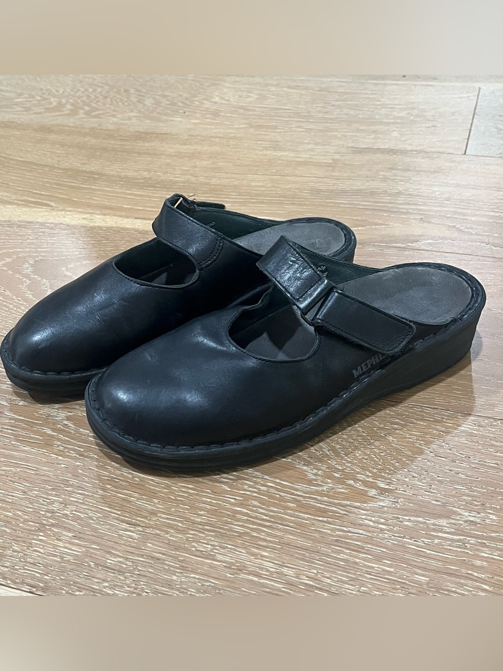 Mephisto Black Leather Mary Jane Mules US9-9.5 EU 40 workwear comfort